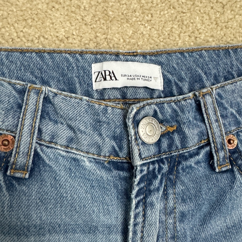 Zara Wide Straight Jeans Size 2 Fringed Hem - Picture 3 of 14